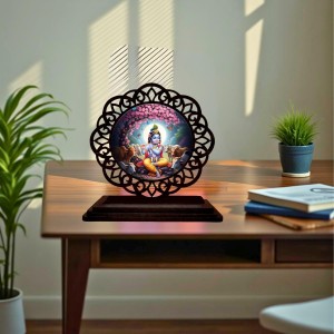 Car Desk/Table Top Lord Krishna Wooden Showpiece 3x4 Inches, Compact & Stylish Spiritual Display for Car, Home & Office (Pack of 1) (F19750) Car Desk/Table Top Lord Krishna Wooden Showpiece 3x4 Inches, Compact & Stylish Spiritual Display for Car, Home & Office (Pack of 1) (F19750)