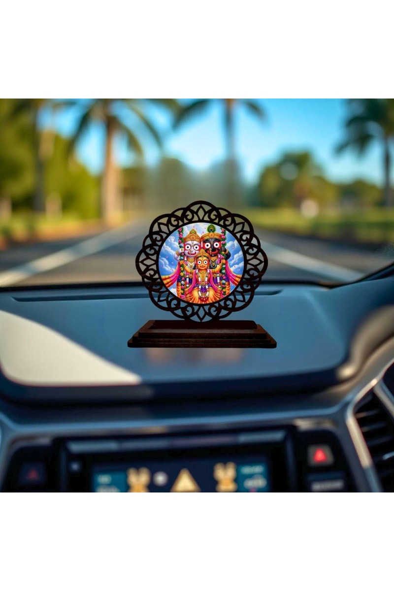 Car Desk/Table Top Lord Jagannath Wooden Showpiece 3x4 Inches, Compact & Stylish Spiritual Display for Car, Home & Office (Pack of 1) (F19676)