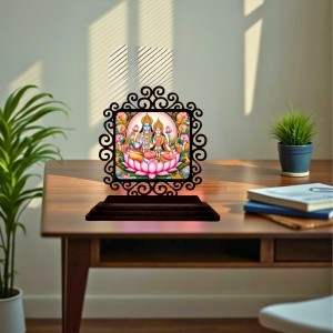 Car Desk/Table Top Lord Vishnu and Lakshmi Wooden Showpiece 3x4 Inches, Compact & Stylish Spiritual Display for Car, Home & Office (Pack of 1) (F20041)
