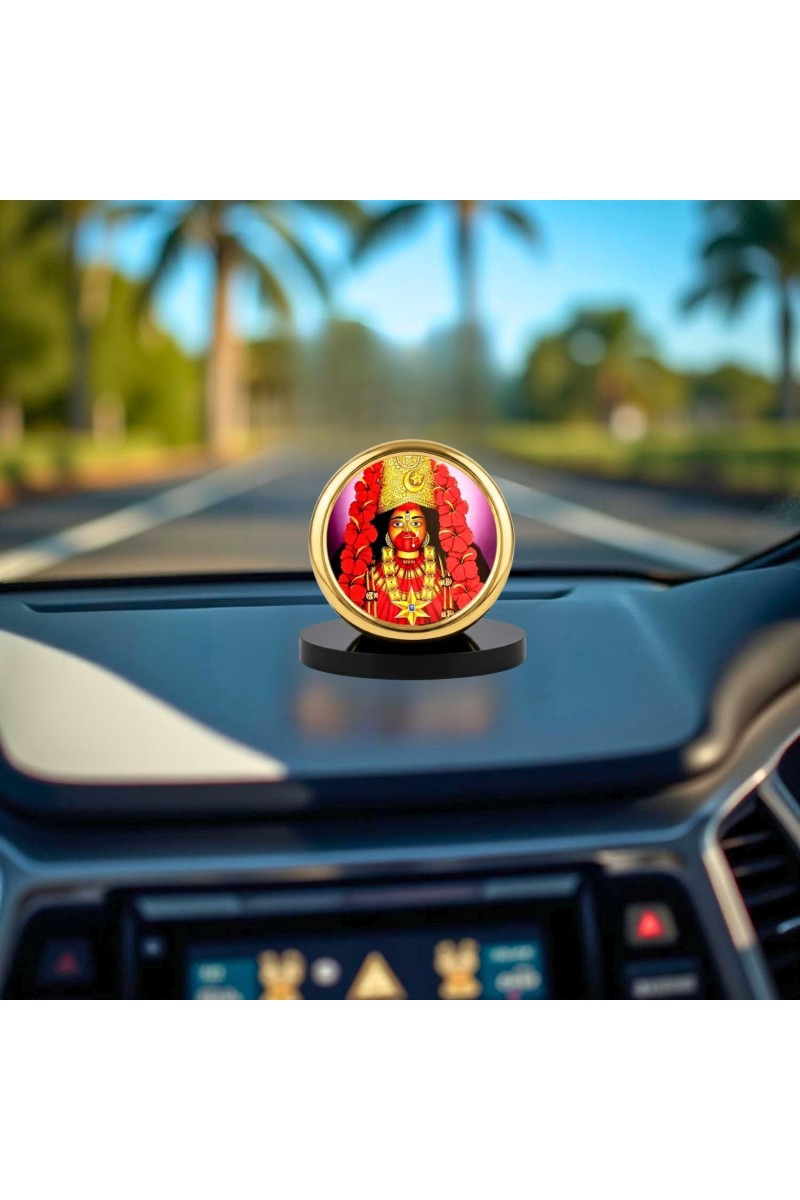 Car Desk/Table Top Maa Kali Metal Golden Photo Stand 2x2 Inches, Compact & Stylish Spiritual Display for Car, Home & Office (Pack of 1) (F18478)