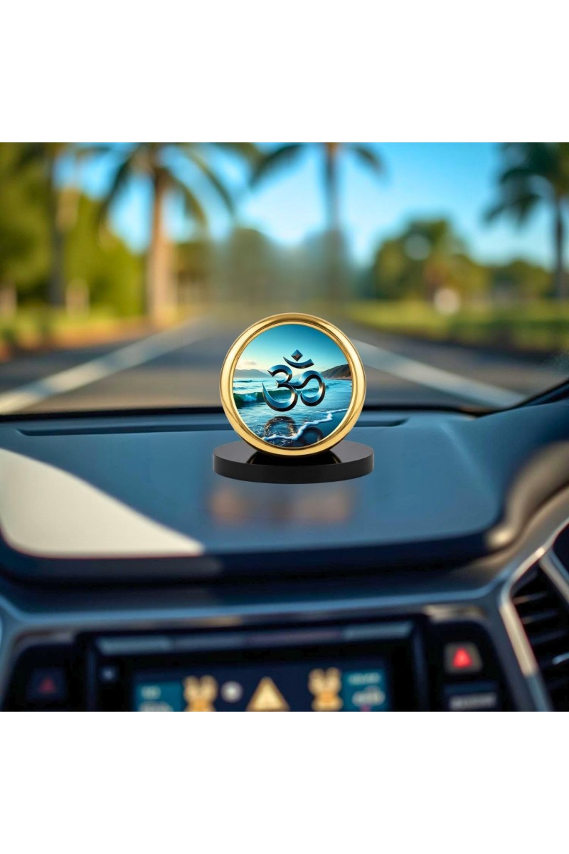 Car Desk/Table Top Om Symbol Metal Golden Photo Stand 2x2 Inches, Compact & Stylish Spiritual Display for Car, Home & Office (Pack of 1) (F18679)