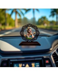 Car Desk/Table Top Lord Krishna Wooden Showpiece 3x4 Inches, Compact & Stylish Spiritual Display for Car, Home & Office (Pack of 1) (F19653)