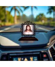 Car Desk/Table Top Lord Jesus Wooden Showpiece 3x4 Inches, Compact & Stylish Spiritual Display for Car, Home & Office (Pack of 1) (F19773)