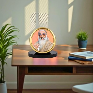 Car Desk/Table Top Swami Chinmayananda Ji Metal Golden Photo Stand 2x2 Inches, Compact & Stylish Spiritual Display for Car, Home & Office (Pack of 1) (F18550)