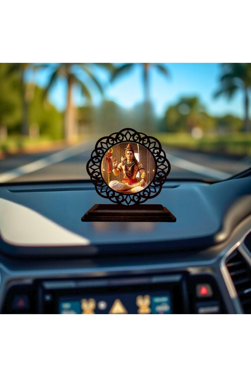 Car Desk/Table Top Lord Shiva Wooden Showpiece 3x4 Inches, Compact & Stylish Spiritual Display for Car, Home & Office (Pack of 1) (F19610)
