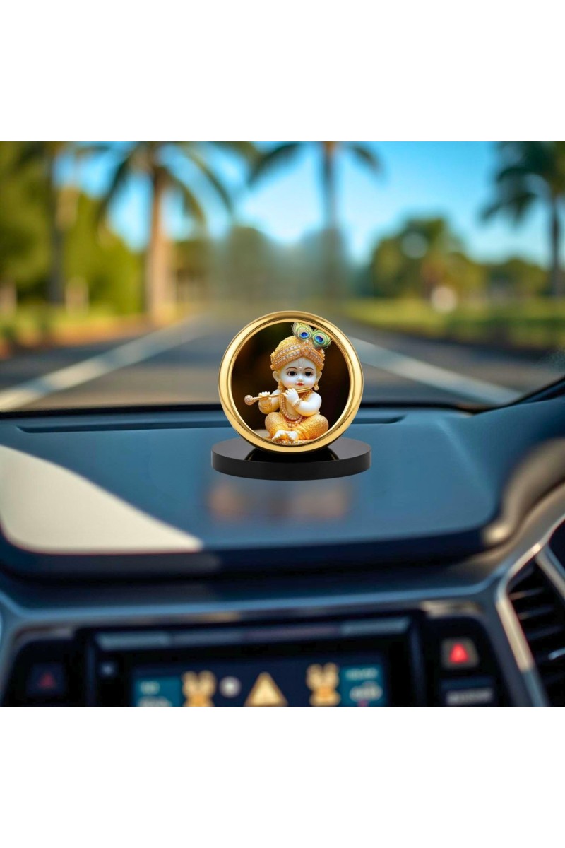 Car Desk/Table Top Little Krishna Metal Golden Photo Stand 2x2 Inches, Compact & Stylish Spiritual Display for Car, Home & Office (Pack of 1) (F18856)