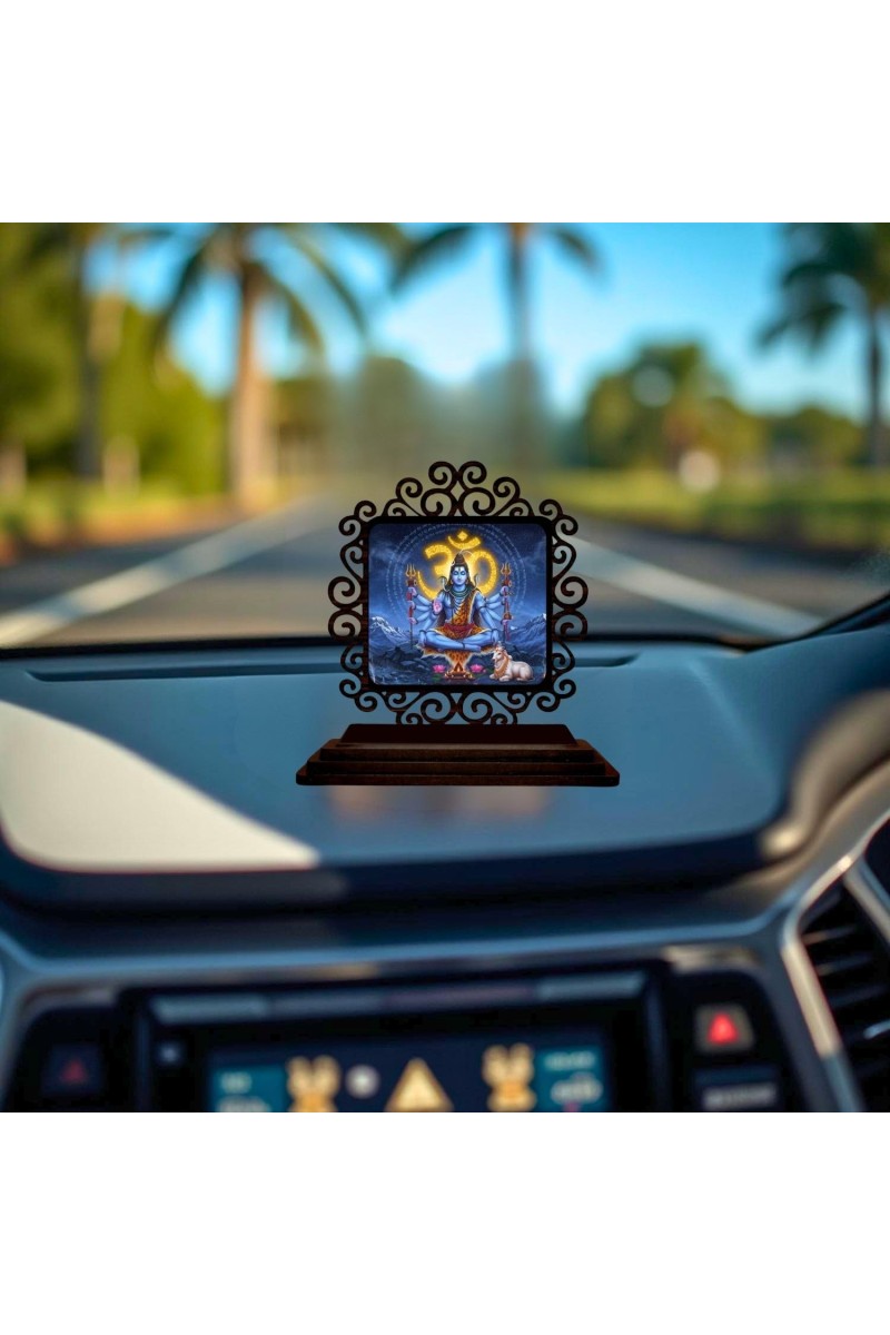 Car Desk/Table Top Lord Shiva Wooden Showpiece 3x4 Inches, Compact & Stylish Spiritual Display for Car, Home & Office (Pack of 1) (F20002)