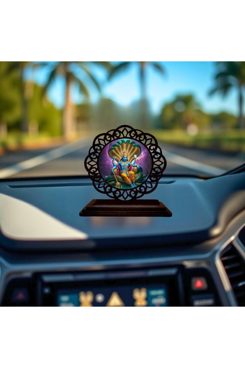 Car Desk/Table Top Lord Vishnu Wooden Showpiece 3x4 Inches, Compact & Stylish Spiritual Display for Car, Home & Office (Pack of 1) (F19648)