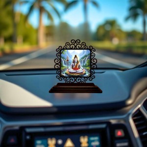 Car Desk/Table Top Lord Shiva Wooden Showpiece 3x4 Inches, Compact & Stylish Spiritual Display for Car, Home & Office (Pack of 1) (F19905)