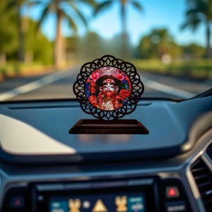 Car Desk/Table Top Tara Maa Wooden Showpiece 3x4 Inches, Compact & Stylish Spiritual Display for Car, Home & Office (Pack of 1) (F19647)