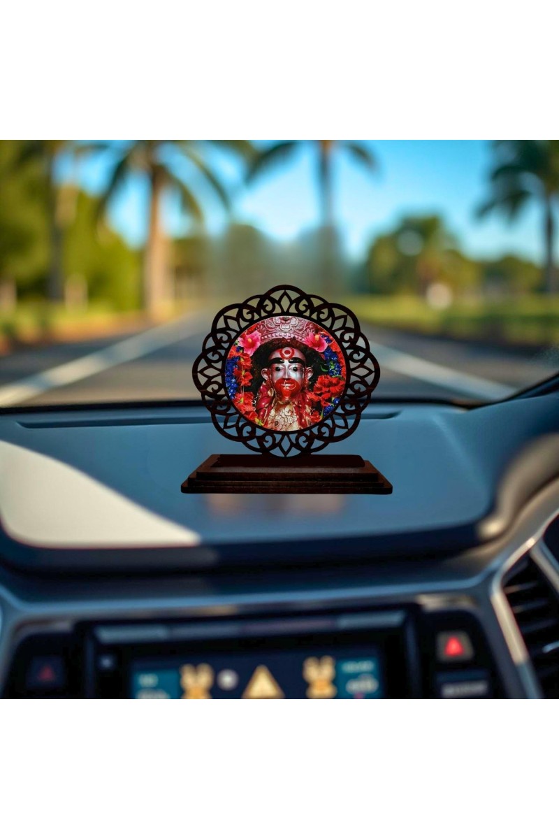 Car Desk/Table Top Tara Maa Wooden Showpiece 3x4 Inches, Compact & Stylish Spiritual Display for Car, Home & Office (Pack of 1) (F19647)