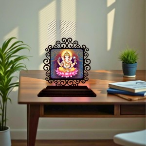 Car Desk/Table Top Lord Ganesha Wooden Showpiece 3x4 Inches, Compact & Stylish Spiritual Display for Car, Home & Office (Pack of 1) (F19803)