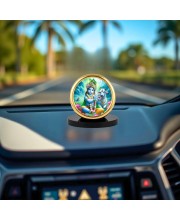 Car Desk/Table Top Lord Krishna Metal Golden Photo Stand 2x2 Inches, Compact & Stylish Spiritual Display for Car, Home & Office (Pack of 1) (F18742)