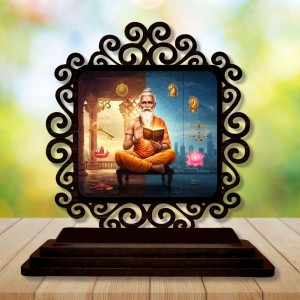 Car Desk/Table Top VyasaMaharshii Wooden Showpiece 3x4 Inches, Compact & Stylish Spiritual Display for Car, Home & Office (Pack of 1) (F19795)