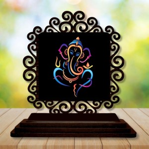 Car Desk/Table Top Lord Ganesha Wooden Showpiece 3x4 Inches, Compact & Stylish Spiritual Display for Car, Home & Office (Pack of 1) (F20025)