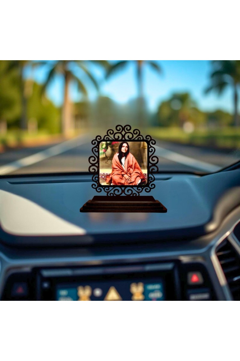 Car Desk/Table Top Sarada Maa Wooden Showpiece 3x4 Inches, Compact & Stylish Spiritual Display for Car, Home & Office (Pack of 1) (F19960)
