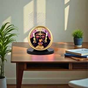 Car Desk/Table Top Kali Maa Metal Golden Photo Stand 2x2 Inches, Compact & Stylish Spiritual Display for Car, Home & Office (Pack of 1) (F18822)