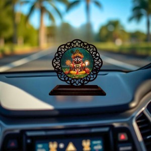 Car Desk/Table Top Lord Jagannath Wooden Showpiece 3x4 Inches, Compact & Stylish Spiritual Display for Car, Home & Office (Pack of 1) (F19734)