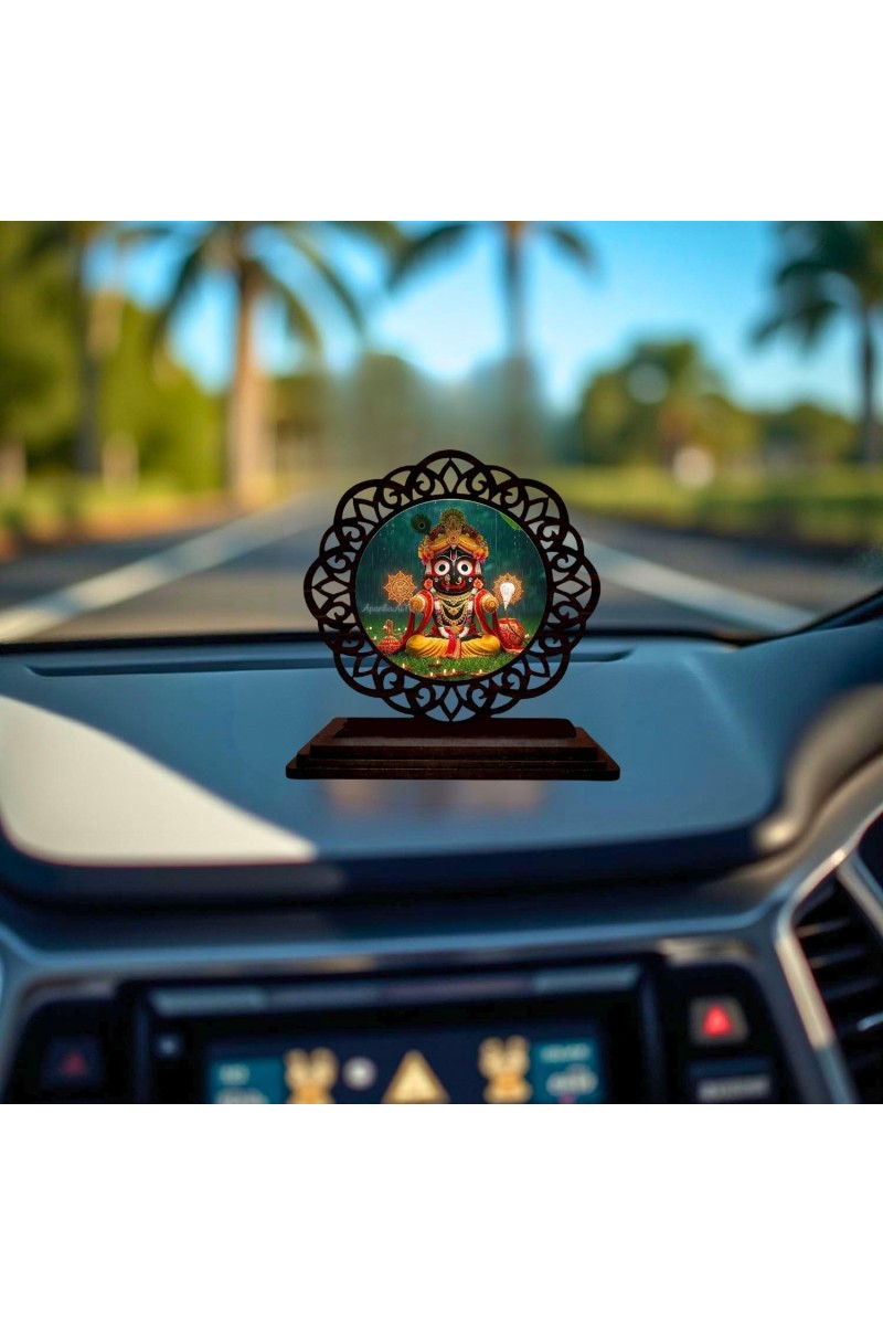 Car Desk/Table Top Lord Jagannath Wooden Showpiece 3x4 Inches, Compact & Stylish Spiritual Display for Car, Home & Office (Pack of 1) (F19734)