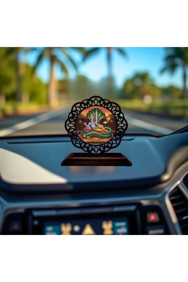 Car Desk/Table Top Lord Vishnu Wooden Showpiece 3x4 Inches, Compact & Stylish Spiritual Display for Car, Home & Office (Pack of 1) (F19663)
