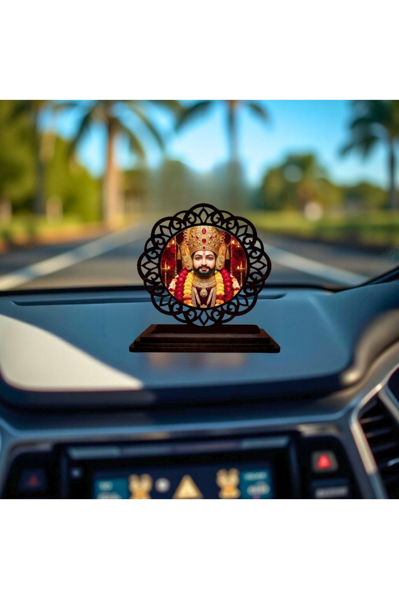 Car Desk/Table Top Khatu Shyam Wooden Showpiece 3x4 Inches, Compact & Stylish Spiritual Display for Car, Home & Office (Pack of 1) (F19716)