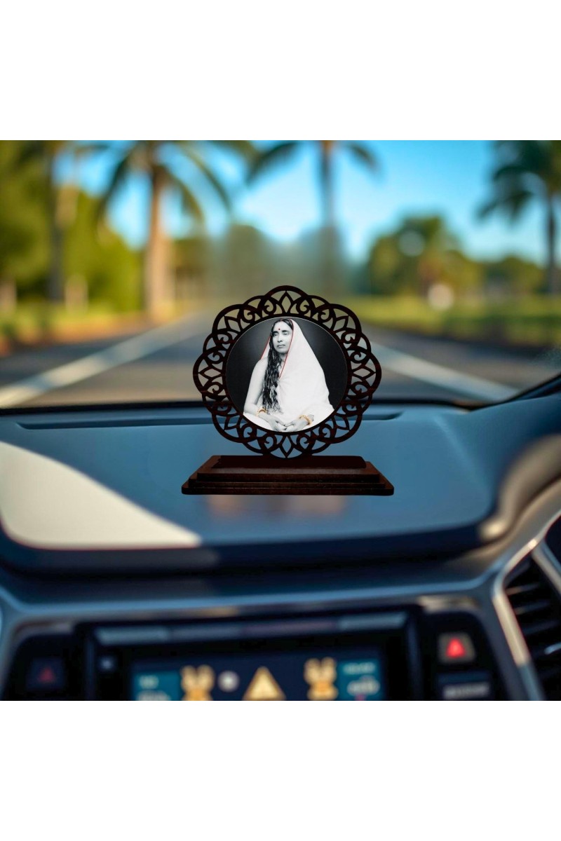 Car Desk/Table Top Sarada Maa Wooden Showpiece 3x4 Inches, Compact & Stylish Spiritual Display for Car, Home & Office (Pack of 1) (F19668)