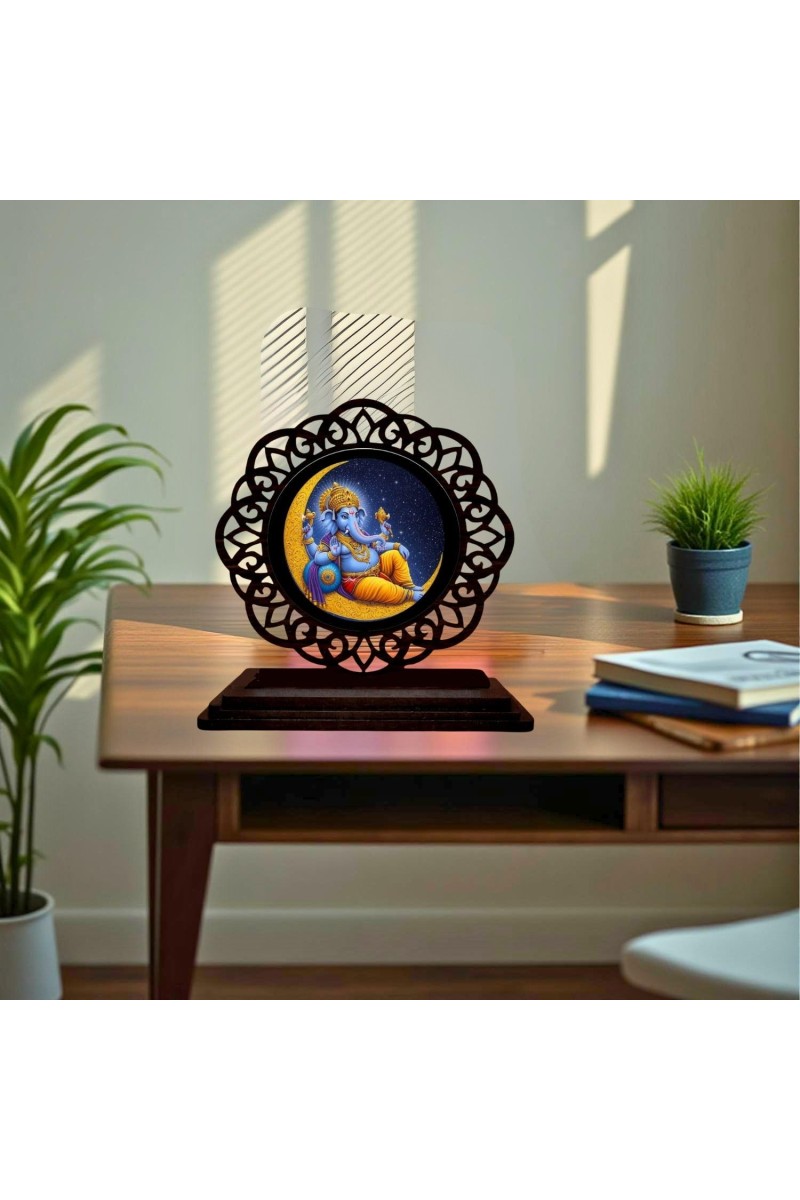 Car Desk/Table Top Lord Ganesha Wooden Showpiece 3x4 Inches, Compact & Stylish Spiritual Display for Car, Home & Office (Pack of 1) (F19743)