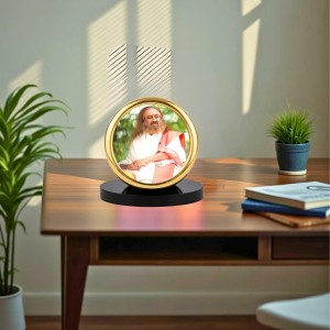 Car Desk/Table Top Sri Sri Ravi Shankar Metal Golden Photo Stand 2x2 Inches, Compact & Stylish Spiritual Display for Car, Home & Office (Pack of 1) (F18574)
