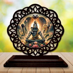 Car Desk/Table Top Lord Shiva Wooden Showpiece 3x4 Inches, Compact & Stylish Spiritual Display for Car, Home & Office (Pack of 1) (F19558)
