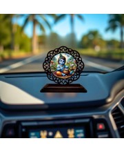 Car Desk/Table Top Lord Krishna Wooden Showpiece 3x4 Inches, Compact & Stylish Spiritual Display for Car, Home & Office (Pack of 1) (F19567)
