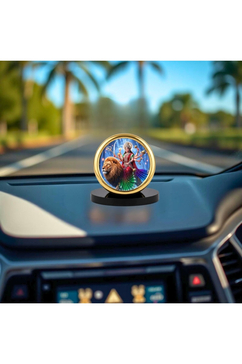 Car Desk/Table Top Durga Matha Metal Golden Photo Stand 2x2 Inches, Compact & Stylish Spiritual Display for Car, Home & Office (Pack of 1) (F18785)