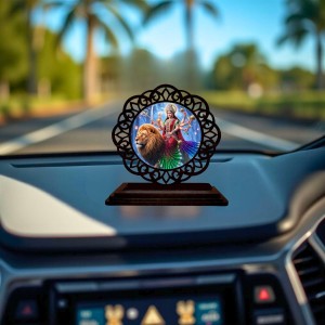 Car Desk/Table Top Goddess Durga Matha Wooden Showpiece 3x4 Inches, Compact & Stylish Spiritual Display for Car, Home & Office (Pack of 1) (F19710) Car Desk/Table Top Goddess Durga Matha Wooden Showpiece 3x4 Inches, Compact & Stylish Spiritual Display for Car, Home & Office (Pack of 1) (F19710)