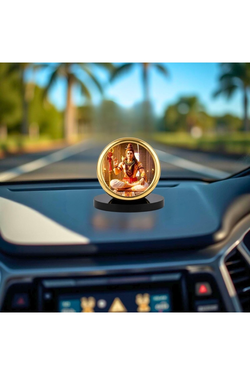 Car Desk/Table Top Lord Shiva Metal Golden Photo Stand 2x2 Inches, Compact & Stylish Spiritual Display for Car, Home & Office (Pack of 1) (F18913)