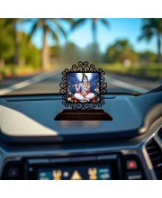 Car Desk/Table Top Lord Krishna Wooden Showpiece 3x4 Inches, Compact & Stylish Spiritual Display for Car, Home & Office (Pack of 1) (F20001)