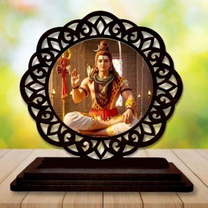Car Desk/Table Top Lord Shiva Wooden Showpiece 3x4 Inches, Compact & Stylish Spiritual Display for Car, Home & Office (Pack of 1) (F19610)
