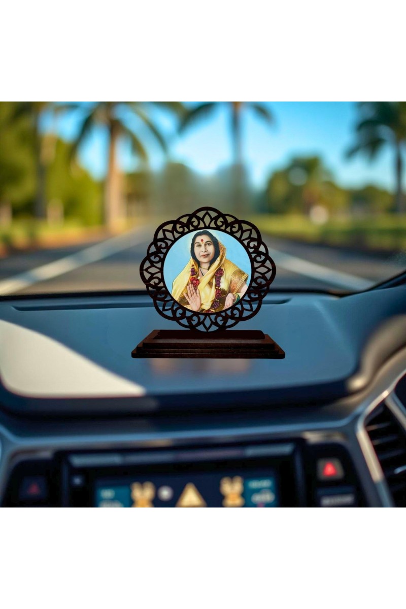 Car Desk/Table Top Shri Mataji Nirmala Devi Wooden Showpiece 3x4 Inches, Compact & Stylish Spiritual Display for Car, Home & Office (Pack of 1) (F19636)