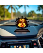 Car Desk/Table Top Lord Jesus Wooden Showpiece 3x4 Inches, Compact & Stylish Spiritual Display for Car, Home & Office (Pack of 1) (F19559)