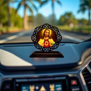 Car Desk/Table Top Lord Jesus Wooden Showpiece 3x4 Inches, Compact & Stylish Spiritual Display for Car, Home & Office (Pack of 1) (F19559) Car Desk/Table Top Lord Jesus Wooden Showpiece 3x4 Inches, Compact & Stylish Spiritual Display for Car, Home & Office (Pack of 1) (F19559)