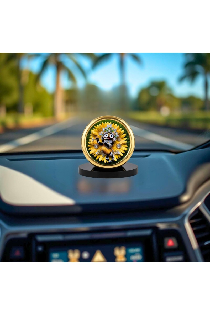 Car Desk/Table Top Lord Jagannath Metal Golden Photo Stand 2x2 Inches, Compact & Stylish Spiritual Display for Car, Home & Office (Pack of 1) (F18852)
