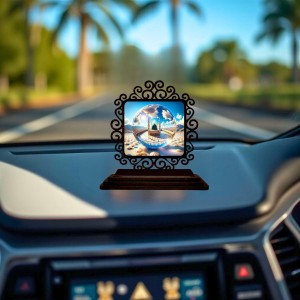 Car Desk/Table Top Muccaa Masidh Wooden Showpiece 3x4 Inches, Compact & Stylish Spiritual Display for Car, Home & Office (Pack of 1) (F19867)