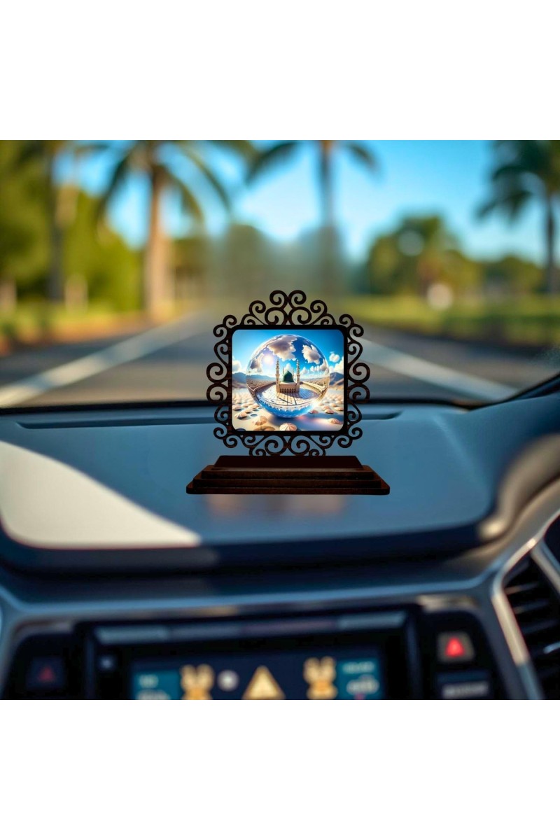 Car Desk/Table Top Muccaa Masidh Wooden Showpiece 3x4 Inches, Compact & Stylish Spiritual Display for Car, Home & Office (Pack of 1) (F19867)
