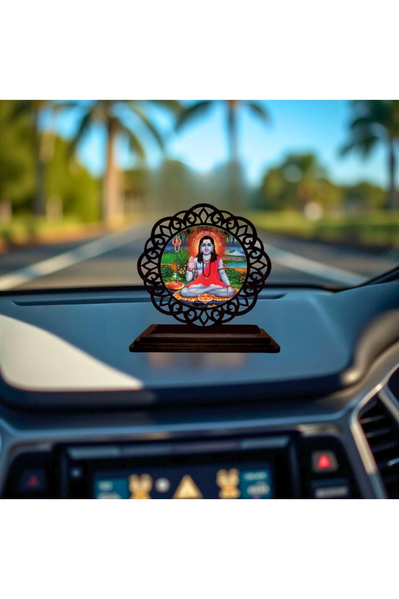 Car Desk/Table Top Guru Gorakhnath Ji Wooden Showpiece 3x4 Inches, Compact & Stylish Spiritual Display for Car, Home & Office (Pack of 1) (F19617)