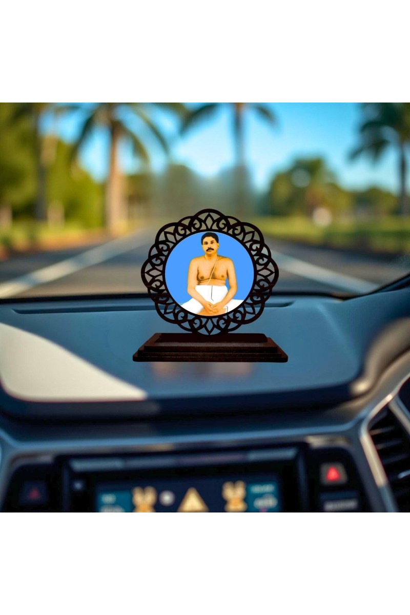 Car Desk/Table Top Anukulchandra Chakravarty Wooden Showpiece 3x4 Inches, Compact & Stylish Spiritual Display for Car, Home & Office (Pack of 1) (F19706)