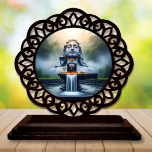 Car Desk/Table Top Lord Shiva Wooden Showpiece 3x4 Inches, Compact & Stylish Spiritual Display for Car, Home & Office (Pack of 1) (F19726)