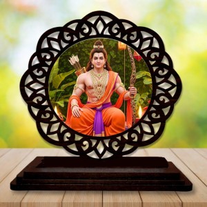 Car Desk/Table Top Lord Rama Wooden Showpiece 3x4 Inches, Compact & Stylish Spiritual Display for Car, Home & Office (Pack of 1) (F19698)