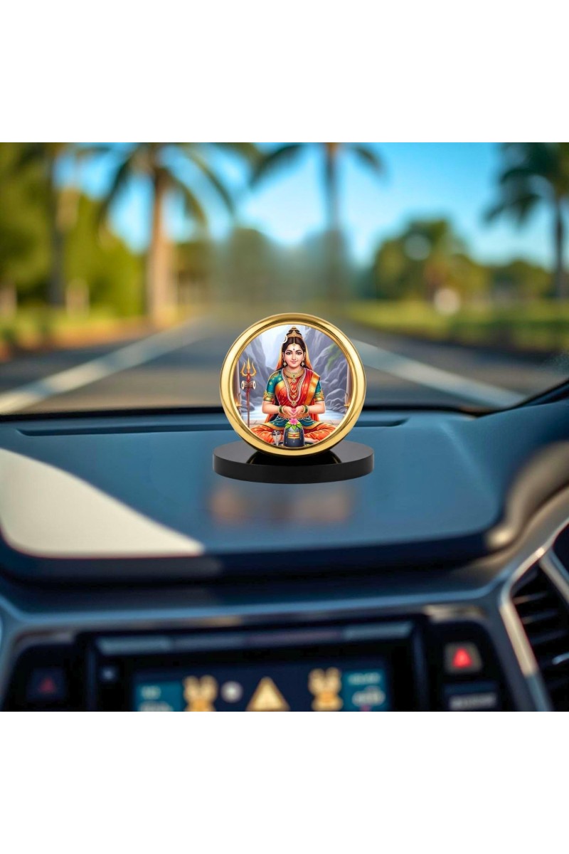 Car Desk/Table Top Goddess Parvathi Metal Golden Photo Stand 2x2 Inches, Compact & Stylish Spiritual Display for Car, Home & Office (Pack of 1) (F18573)