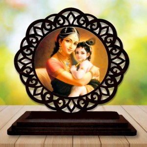 Car Desk/Table Top Yashodha and Krishna Wooden Showpiece 3x4 Inches, Compact & Stylish Spiritual Display for Car, Home & Office (Pack of 1) (F19724)