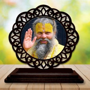 Car Desk/Table Top Premanand Ji Maharaj Wooden Showpiece 3x4 Inches, Compact & Stylish Spiritual Display for Car, Home & Office (Pack of 1) (F19729)