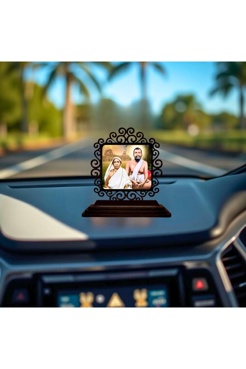 Car Desk/Table Top Sarada Maa and Ramakrishna Paramahamsa Wooden Showpiece 3x4 Inches, Compact & Stylish Spiritual Display for Car, Home & Office (Pack of 1) (F19790)