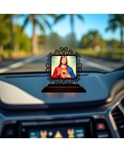 Car Desk/Table Top Lord Jesus Wooden Showpiece 3x4 Inches, Compact & Stylish Spiritual Display for Car, Home & Office (Pack of 1) (F19971)